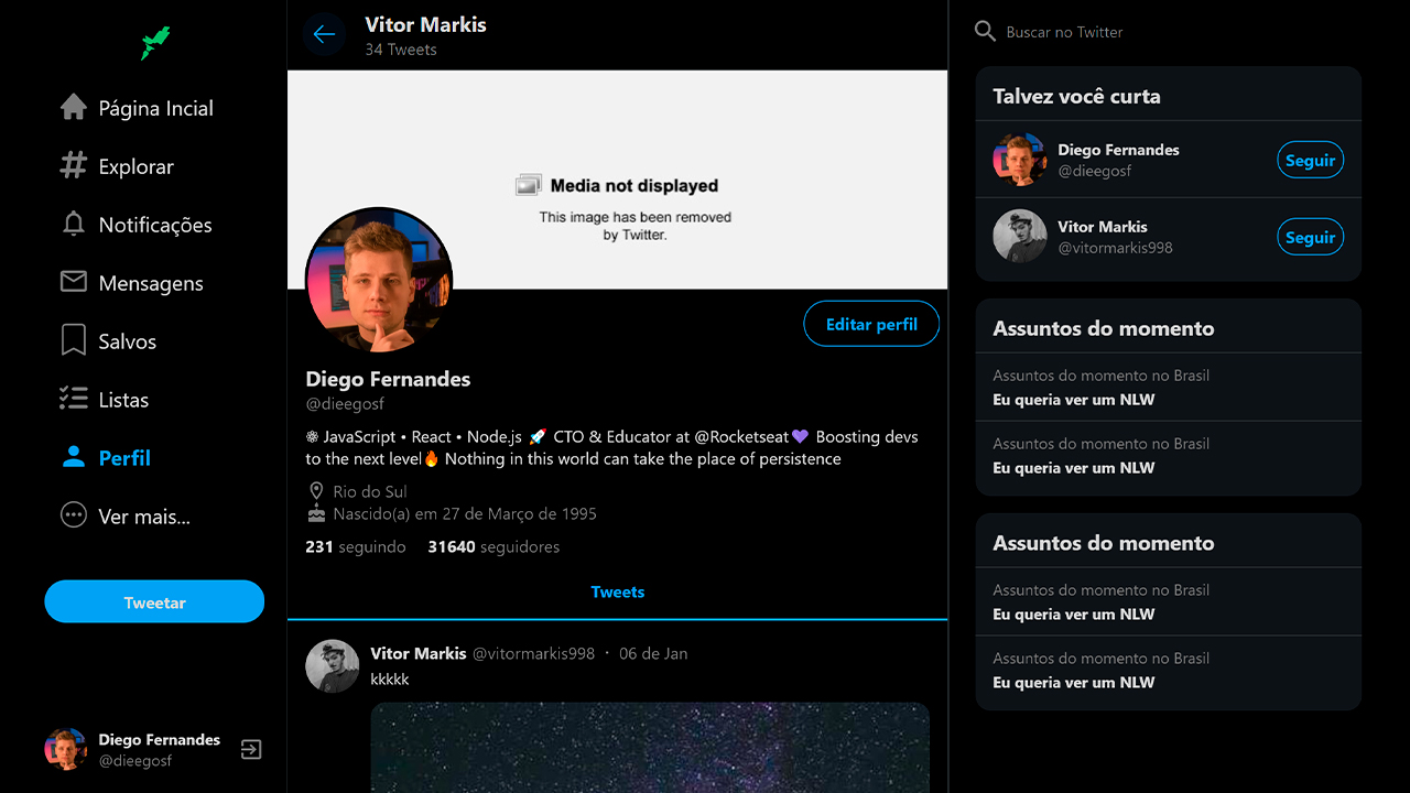 Imagem da home do projeto Twitter Clone na versão desktop